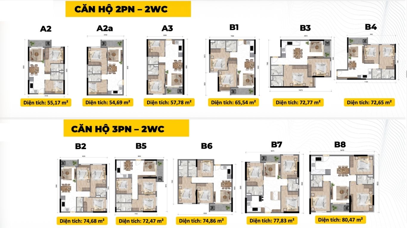 Mặt bằng thiết kế từng căn hộ Bcons NewSky